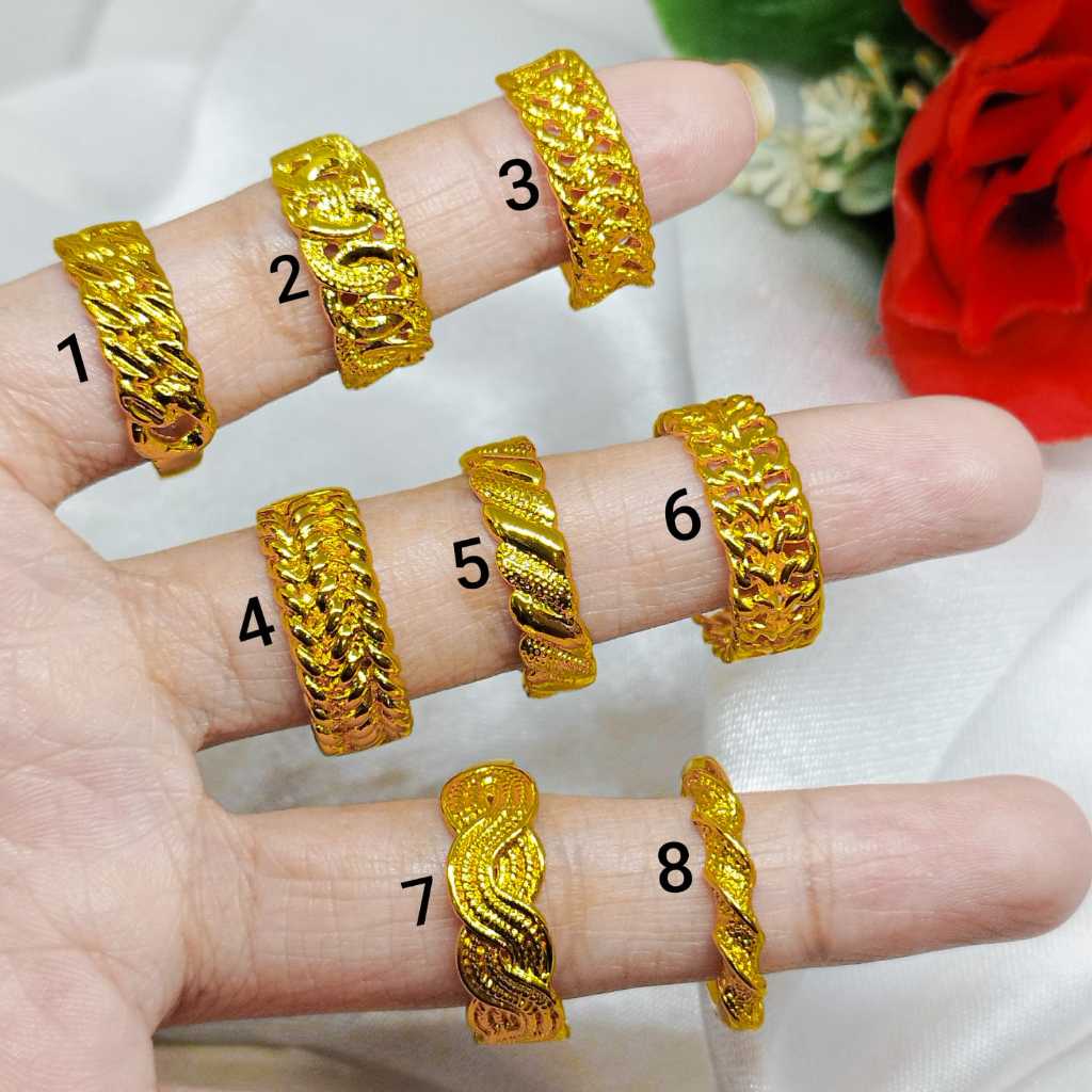 COD Rings Fashion Perhiasan Cincin Polos Desain Mirip Emas Asli Warna 24 Karat Lapis Emas Simple Ant