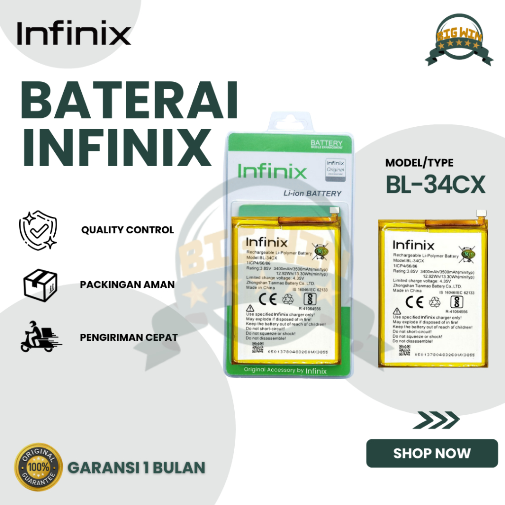 BATERAI BATTERY BL-34CX INFINIX SMART 3 PLUS X627  DOUBLE [IC POWER] ORIGINAL