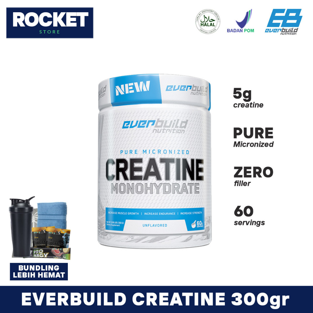 Everbuild Creatine Monohydrate 300g – 100% Micronized Creatine Original