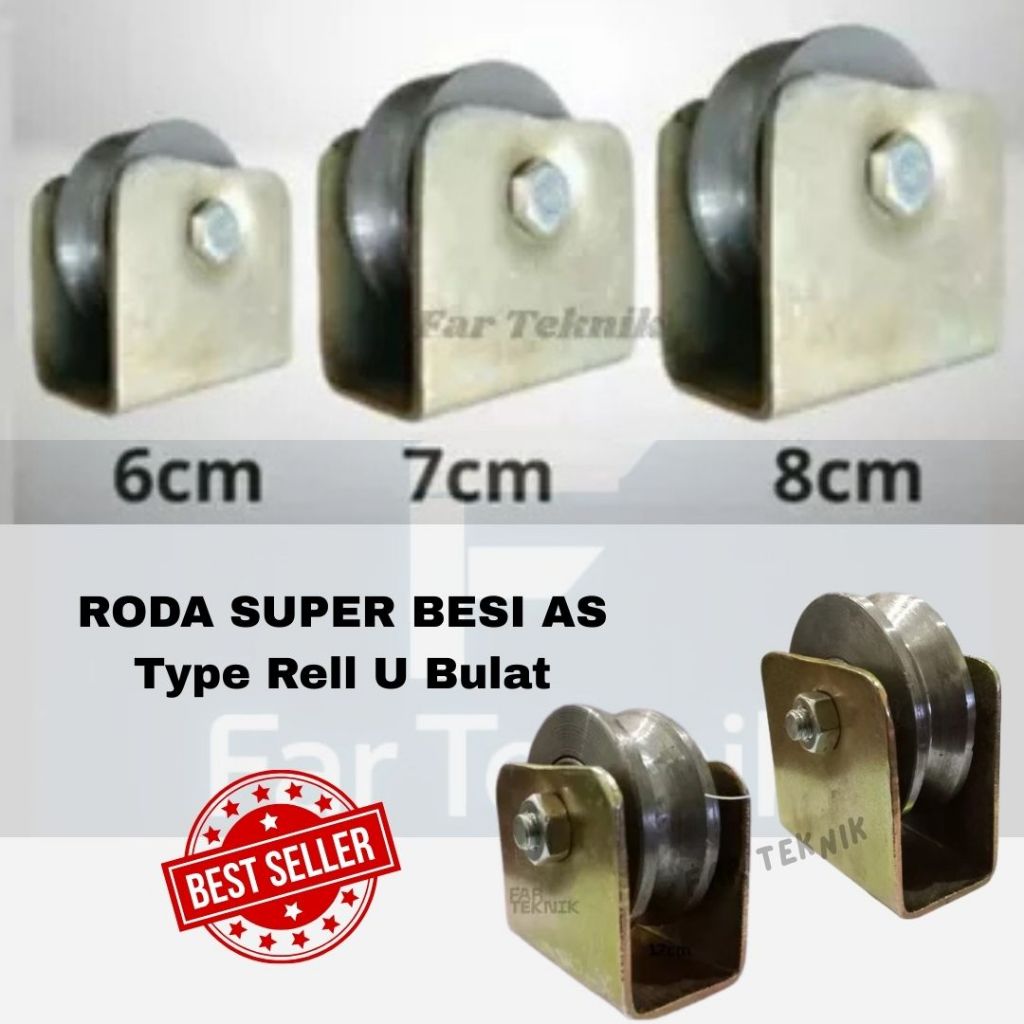 Roda Pintu Gerbang Pagar Besi Super As 6cm 7cm 8cm Roda Rel Bulat U Siku V Aksesoris Pintu Pagar