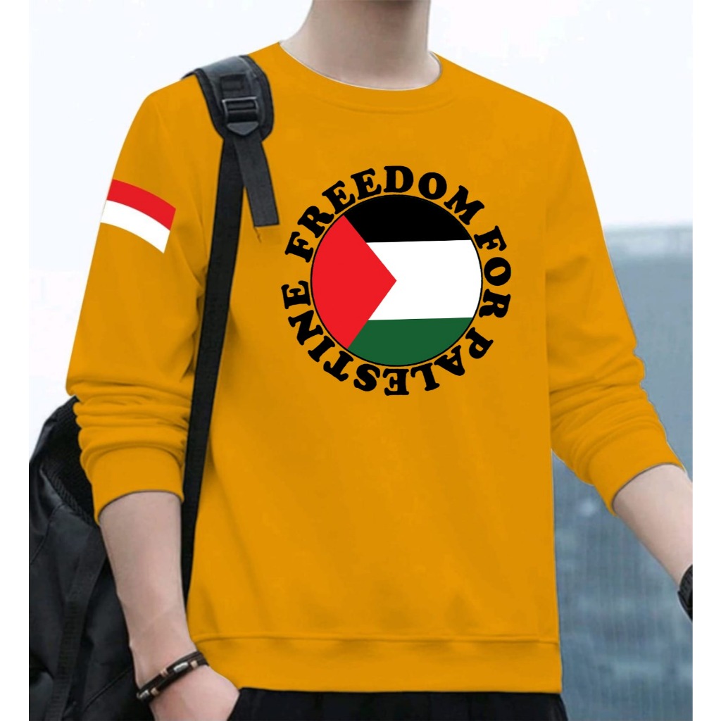 Promo Sweater Keren Kaos Pria Kekinian Crewneck Cowok Model Elegan Sweter Freedom For Palestine