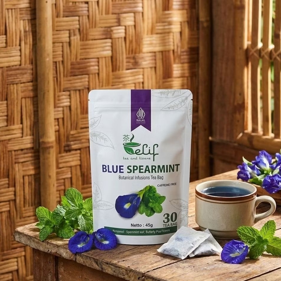 ELIF TEA AND TISANE Blue Spearmint Tea - 30 Tea Bag | Herbal Hormonal Jerawat di Dahi Jerawat Batu &