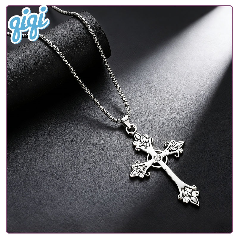 Kalung Salib Mawar Kalung Ukiran Salib Perak Besar Korea Yang Dipersonalisasi Kalung Panjang