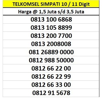 Nomor Cantik 10 / 11 / 12 Digit Telkomsel Prabayar 4G Support 5G Nomer Kartu Perdana Simpati No Seri