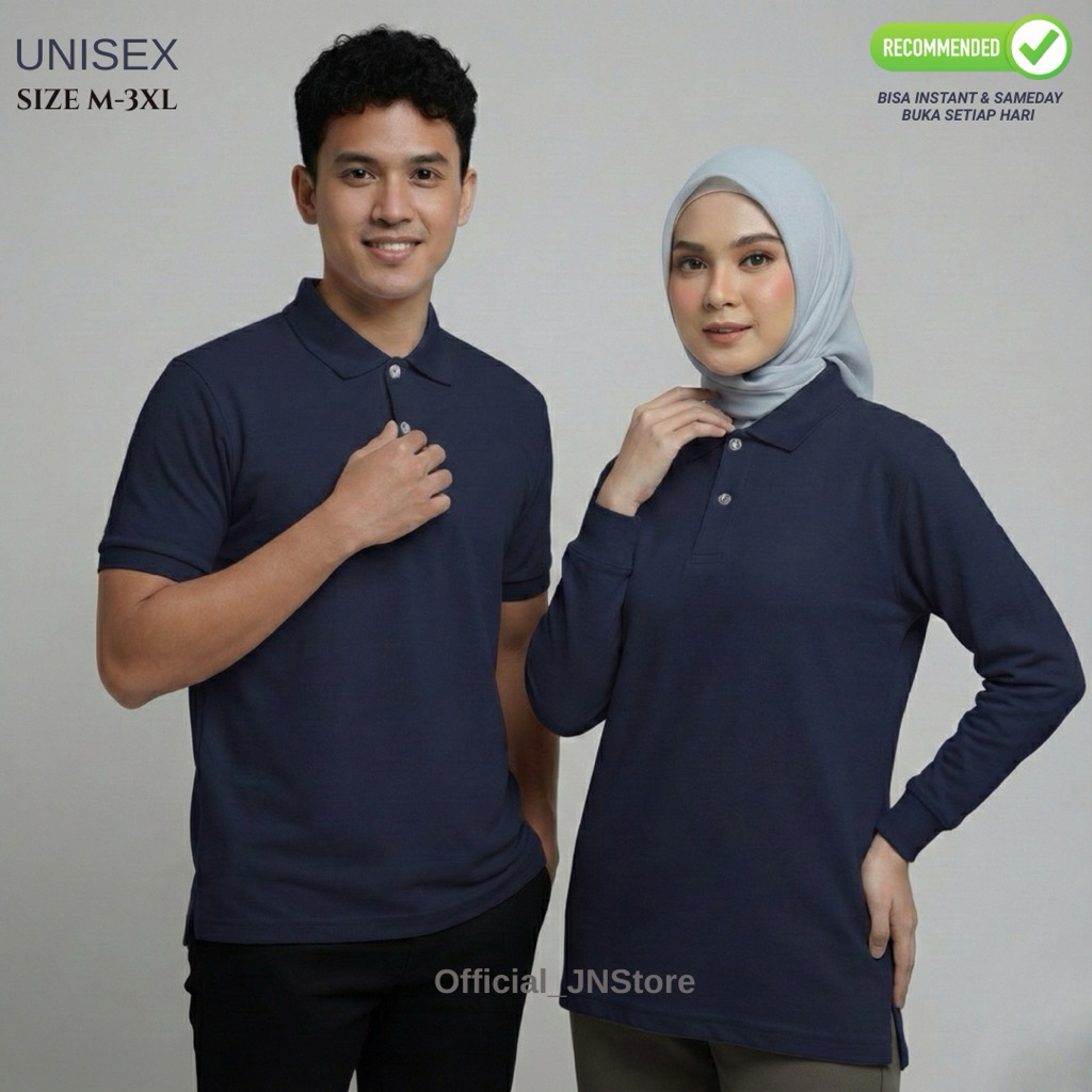 Official_JNStore - Kaos Polo Pria Wanita Lengan Pendek & Panjang Warna Biru Dongker Navy Polos