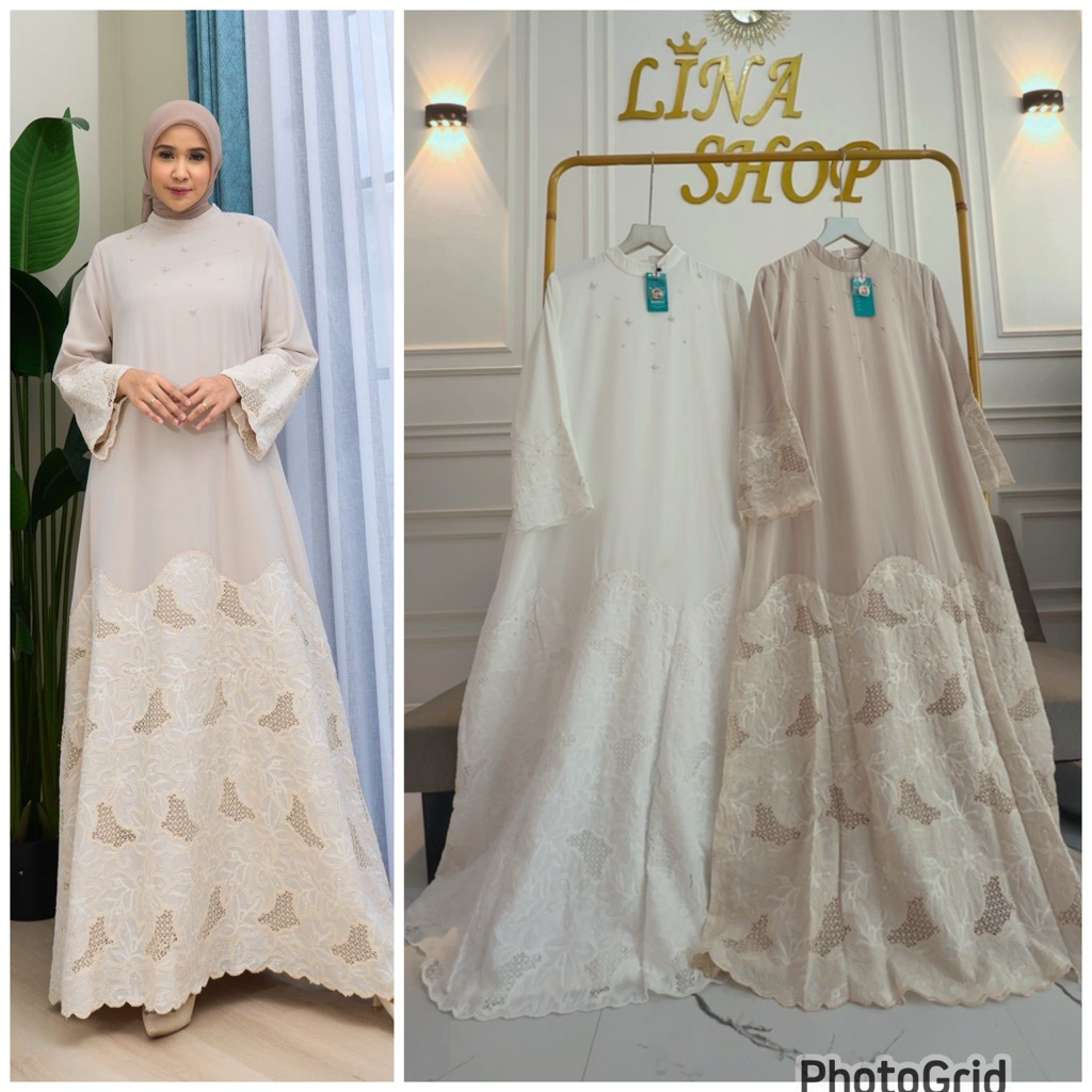 ZIYARA dress abaya putuh marevi premium,gamis mewah putih wanita muslimah