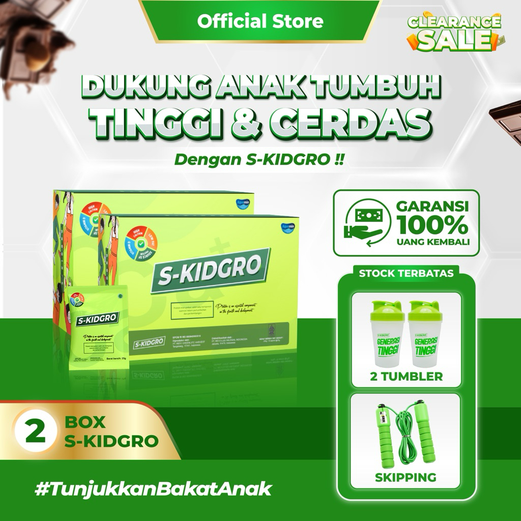 S-KIDGRO 2 BOX – Vitamin Peninggi Badan Anak Usia 2–15 Tahun Tinggi Kalsium