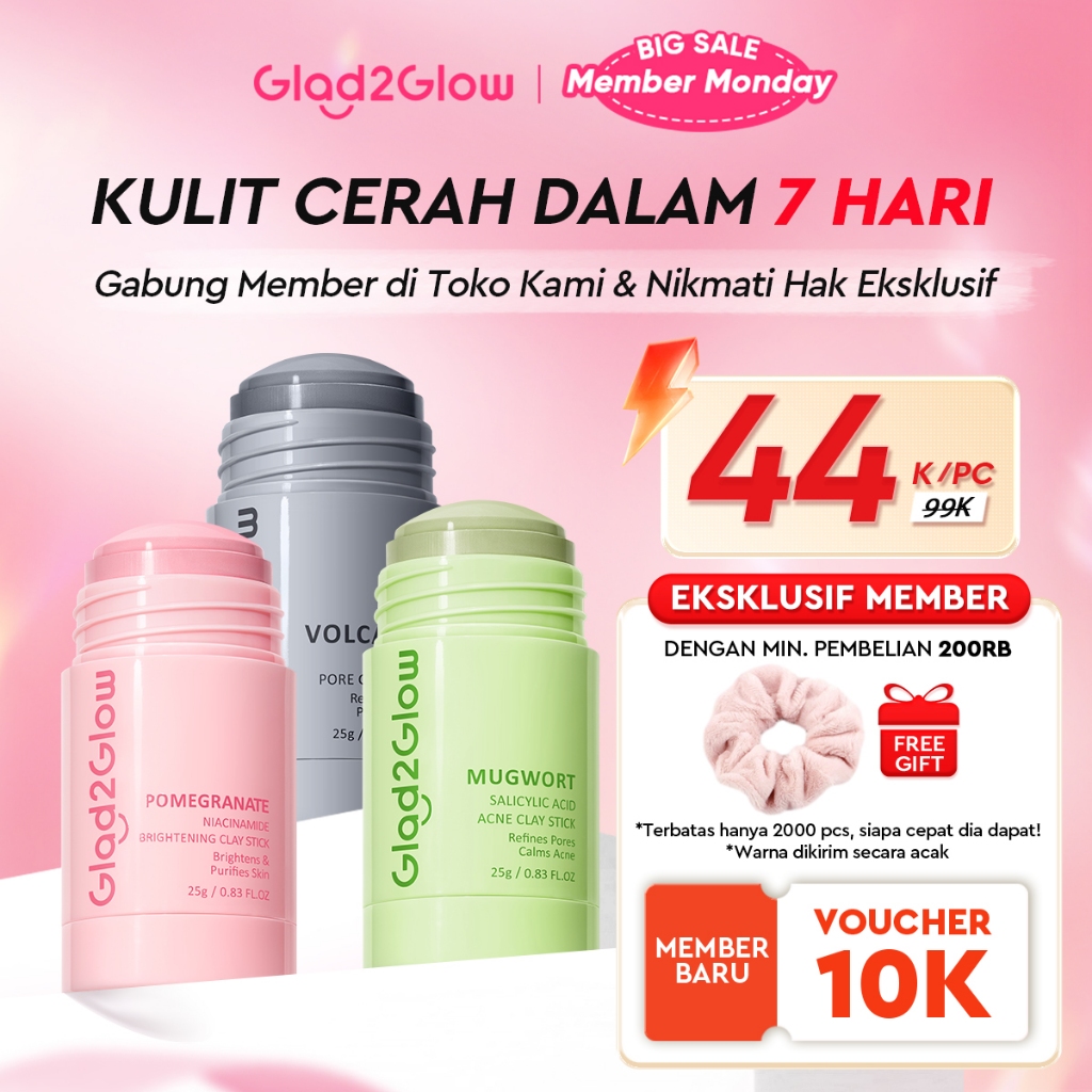 [DISKON 60%]Glad2Glow Clay Stick&Face Mask Complete Series-Pomegranate Brightening/Mugwort Salicylic