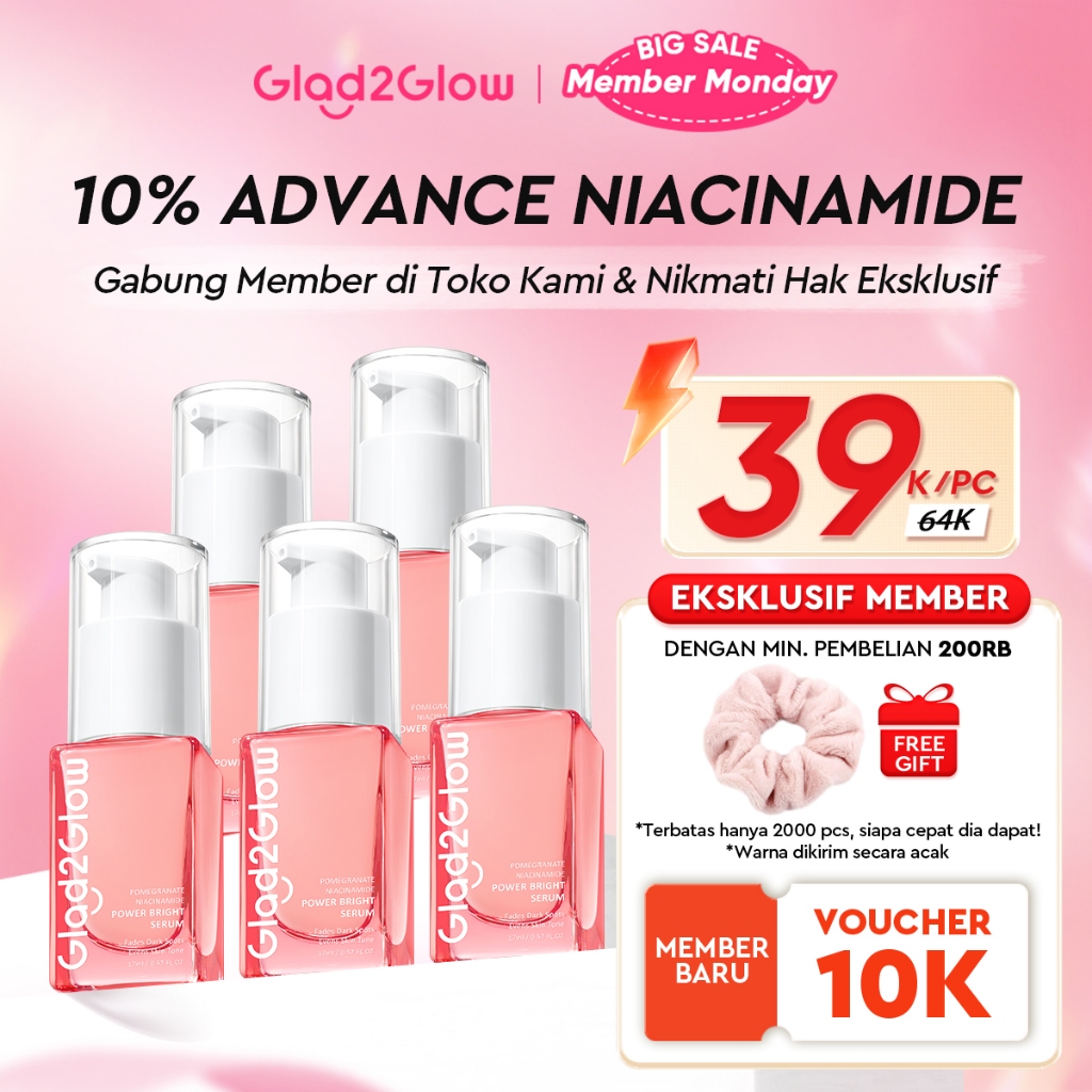 [12.12 Belanja 200rb, Disc. 20%]Glad2Glow Pomegrante Niacinamide Power Bright Serum Brightening Seru