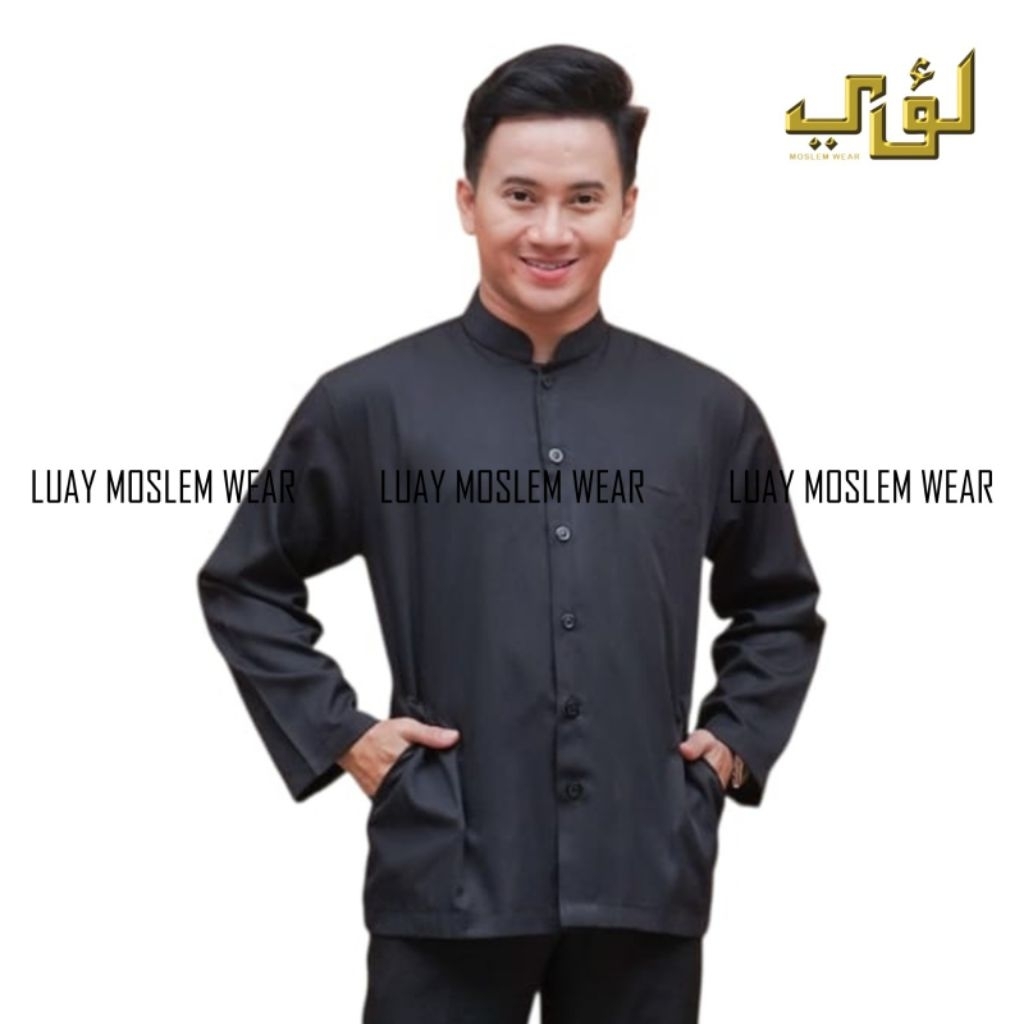 BAJU MUSLIM KOKO PRIA LENGAN PANJANG SEMI JAS MOTIF POLOS