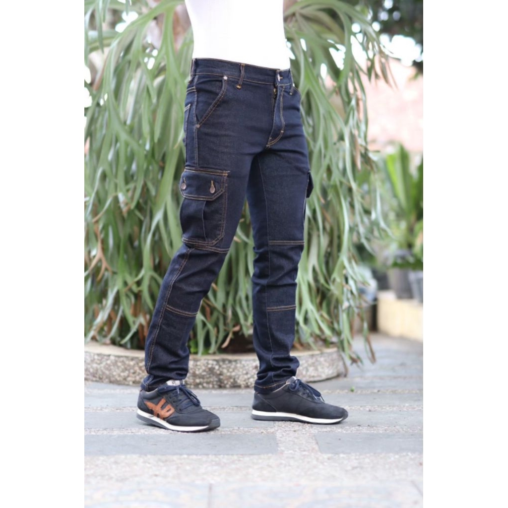 Celana cargo jeans panjang pria blue garmen denim / Jeans cargo pria long pants denim Stretch slimfi