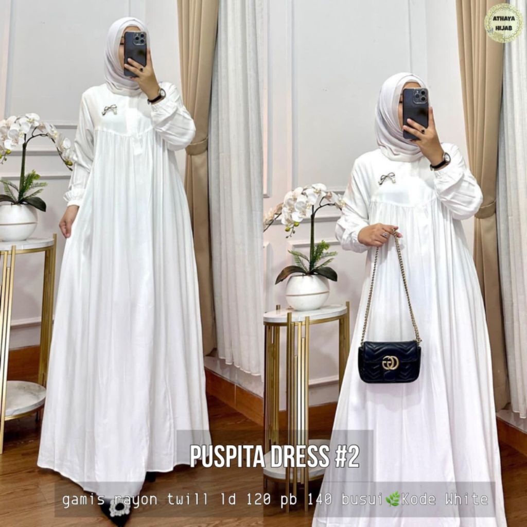 Puspita Dress Spesial Hitam Putih Jumbo Polos Rayon Twill LD110 LD120 LD130 Gamis Rayon Kekinian Ter