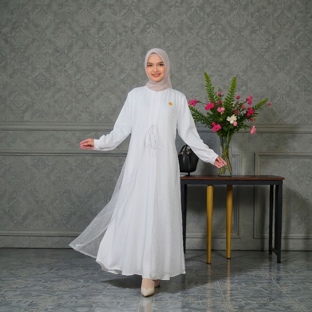 Dress Gamis Aisha Polo Linen Premium Kombinasi Brokat