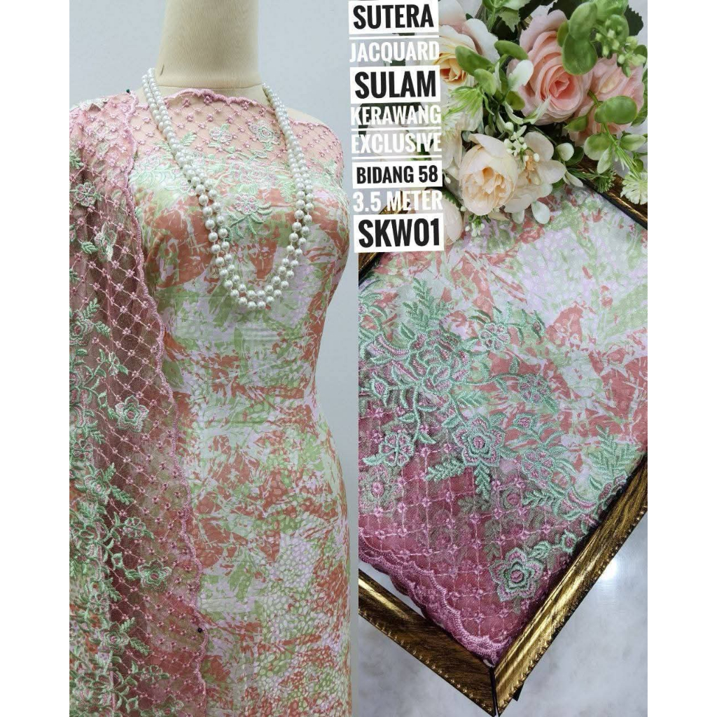BAHAN KAIN BAJU KURUNG SUTERA JACQUARD SULAM KERAWANG EXCLUSIVE