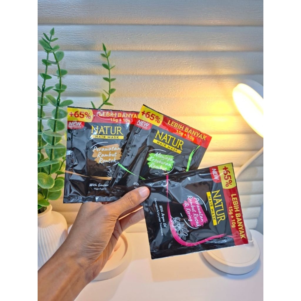 PAKET 3 PCS NEW Natur Hair Mask || 15g+10g
