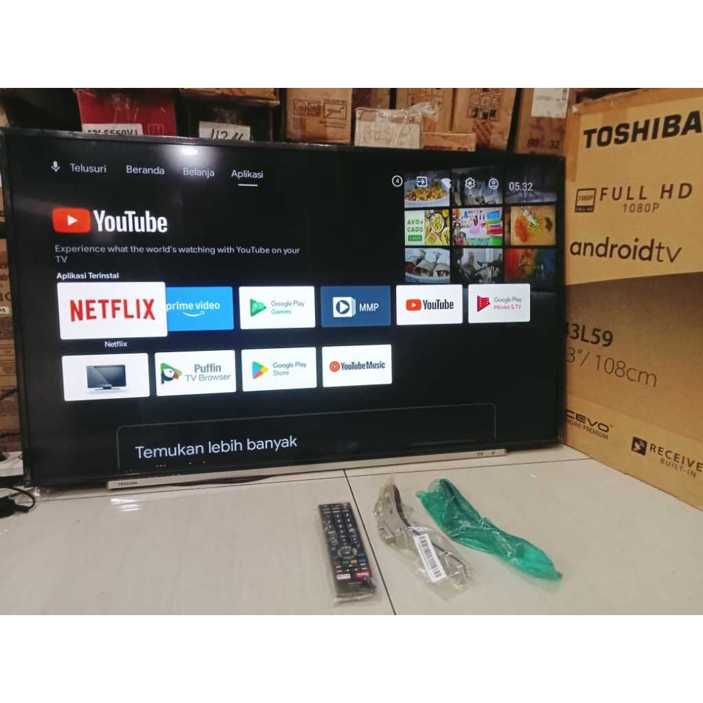 TV LED TOSHIBA 43 IN FHD ANDROID TV YOUTUBE DIGITAL TV KONDISI BEKAS PEMAKAIAN 6209F