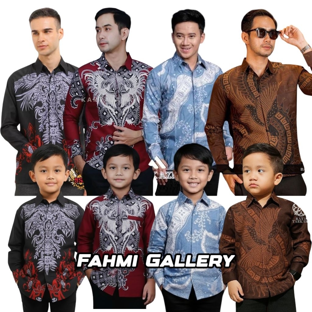 Couple Batik Ayah dan Anak Laki-laki Lengan Panjang - Kemeja Batik Pria Moderen Merah Maroon