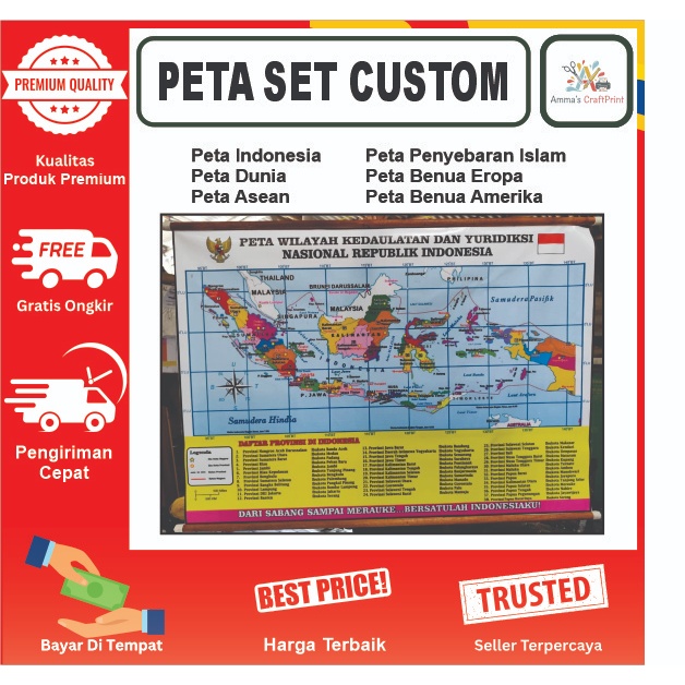 Peta Gulung Peta Dunia Peta indonesia 38 Peta Provinsi Ukuran 80x120cm GRATIS DESAIN