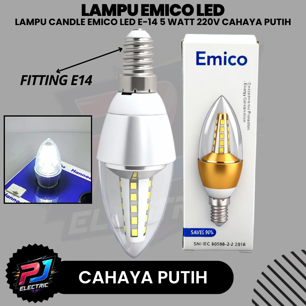 Lampu Jantung LED 5W Emico E14 Cahaya Putih Terang / Lampu Candle / Lampu Lilin Emico E14 Putih 5 WA
