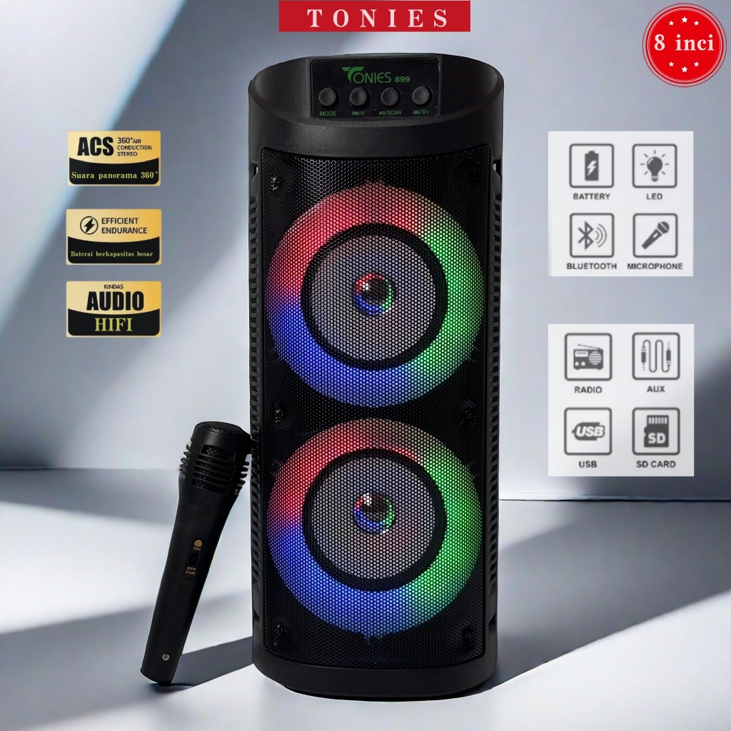 Speaker Bluetooth Portabel -899 dengan Baterai Tahan Lama 4 inch X 2 speaker