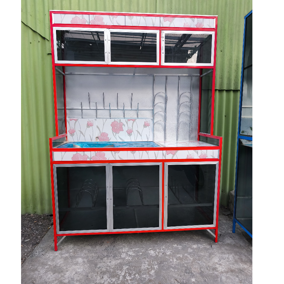 RAK PIRING WASTAFEL KOMPOR ALUMUNIUM & KACA MOTIF ELEGAN MURAH