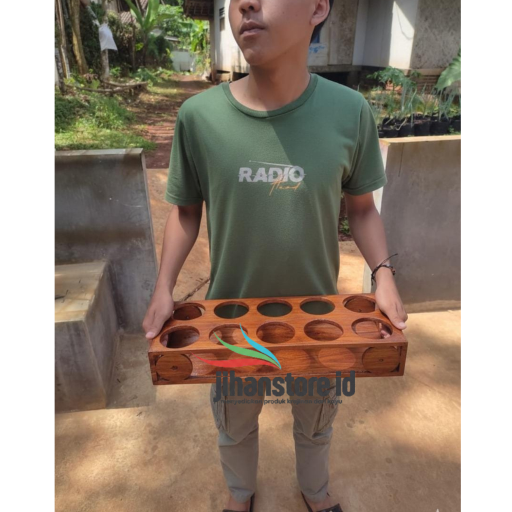 Nampan Asong 10 Lubang Tempat Gelas Asongan es teh Kayu Tatakan