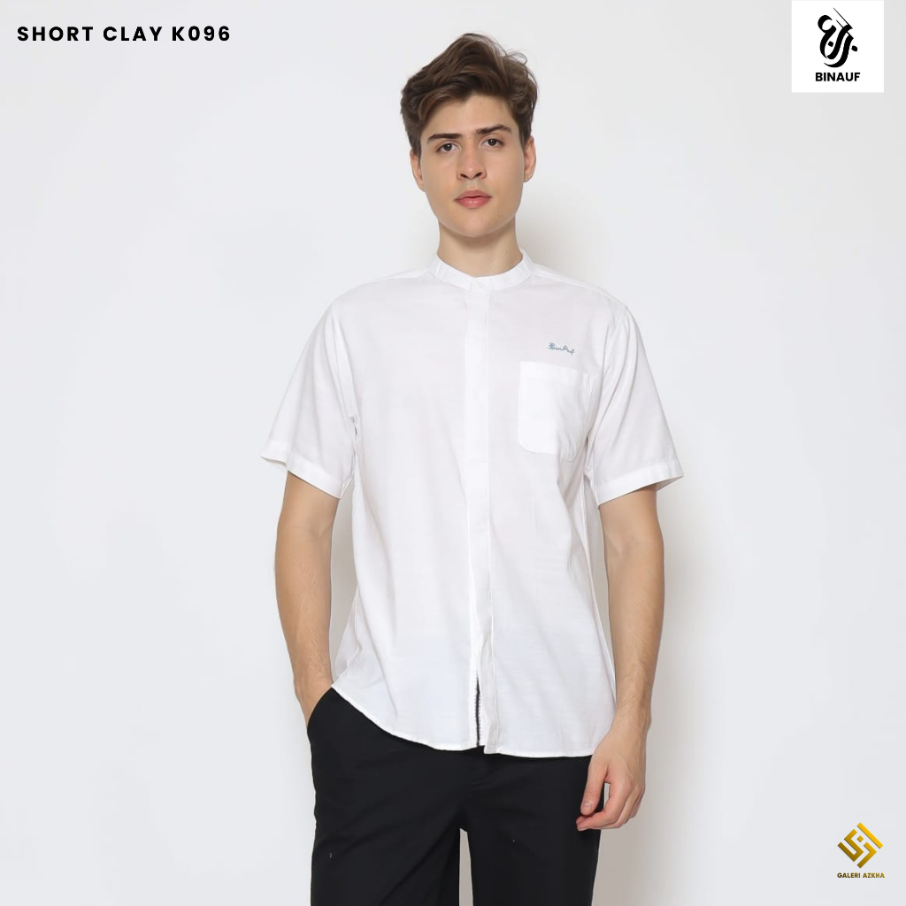 BINAUF Kemeja Koko Basic Short Clay K096 Putih Polos Premium Lengan Pendek