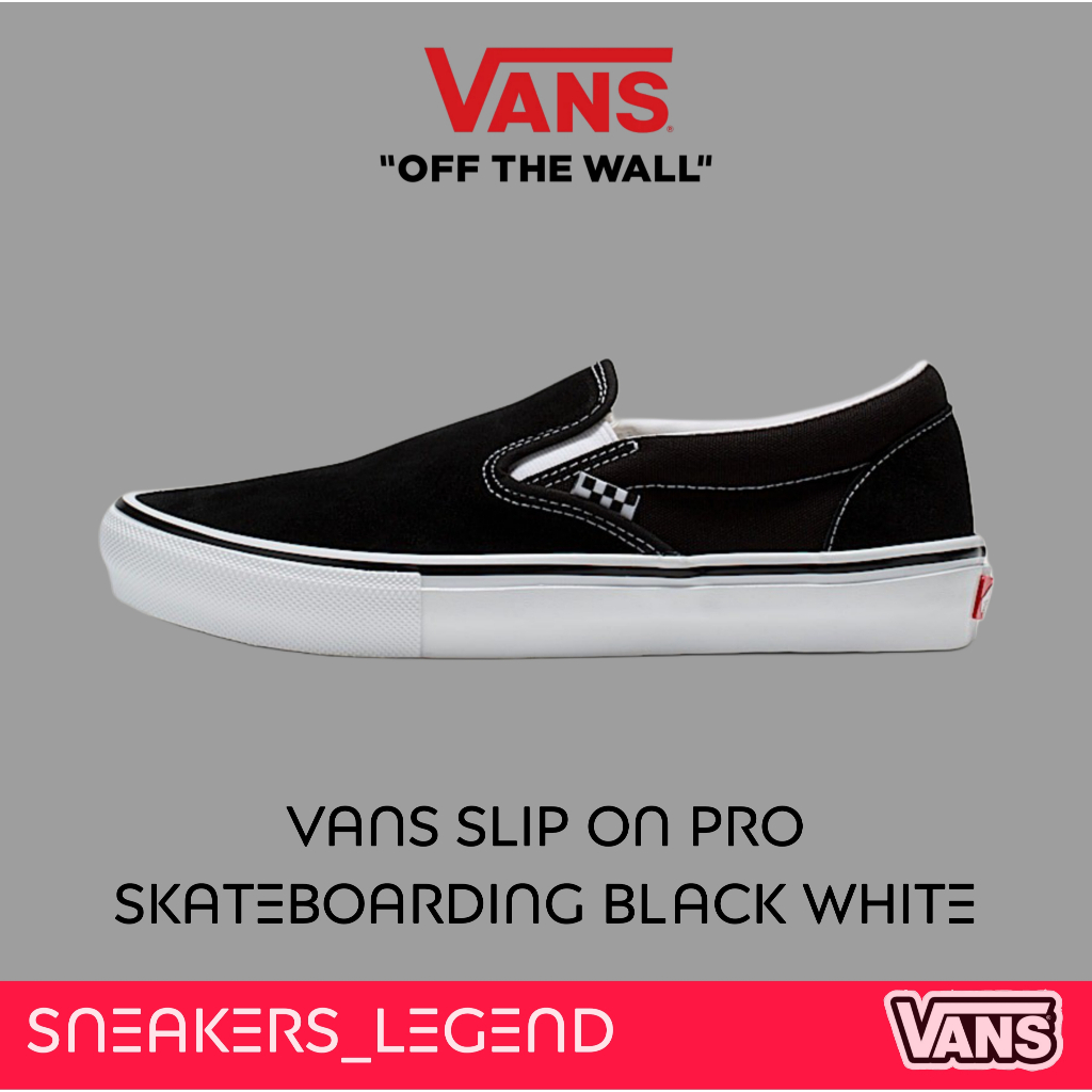 Vans Slip On Pro Skaterboarding Black White Original 100% Free Paperbag Stiker Cod Bnib Garansi Ori 