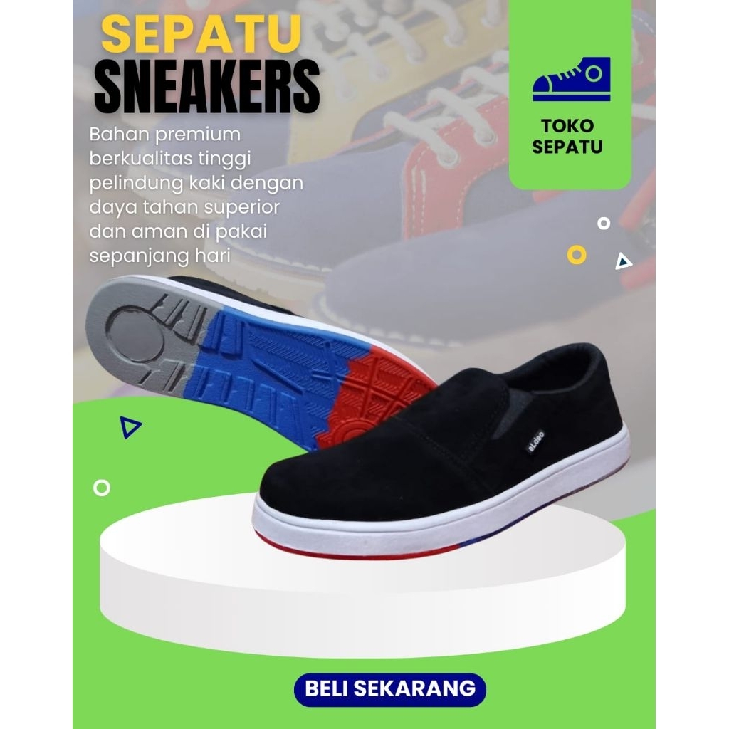 SEPATU sneaker slip on new edition pria trendy hitam