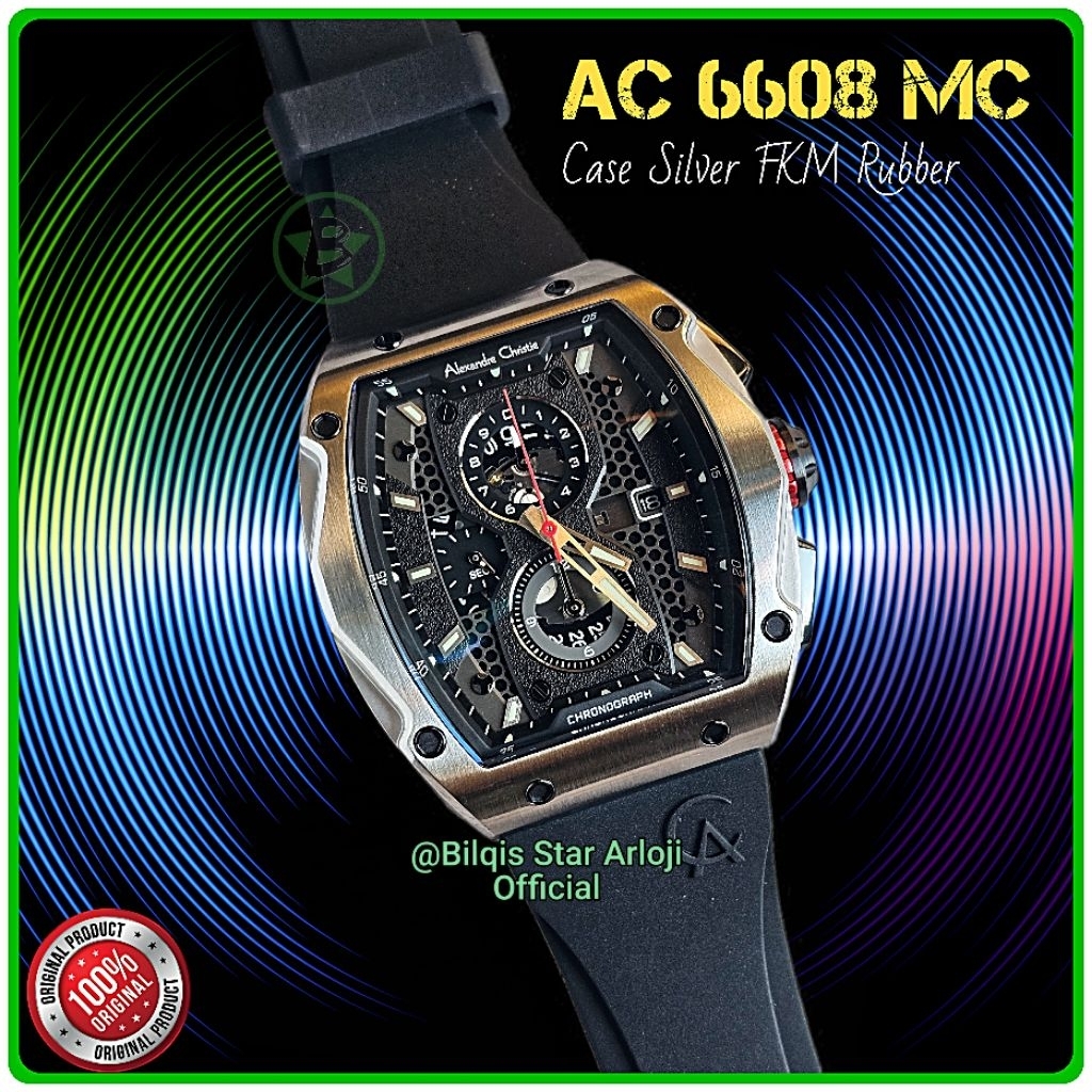 Alexandre Christie Pria Kotak Ac 6608 Mc (Model RM) Case Silver Tali Karet FKM Original