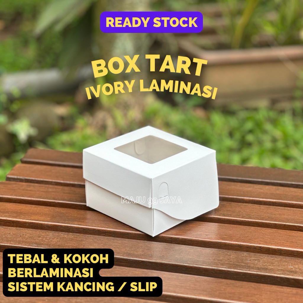 Dos Tart Kotak Kue Ivory Putih Window Laminasi Anti Minyak Anti Air | Dus Kue Kotak Chiffon Cake Bol