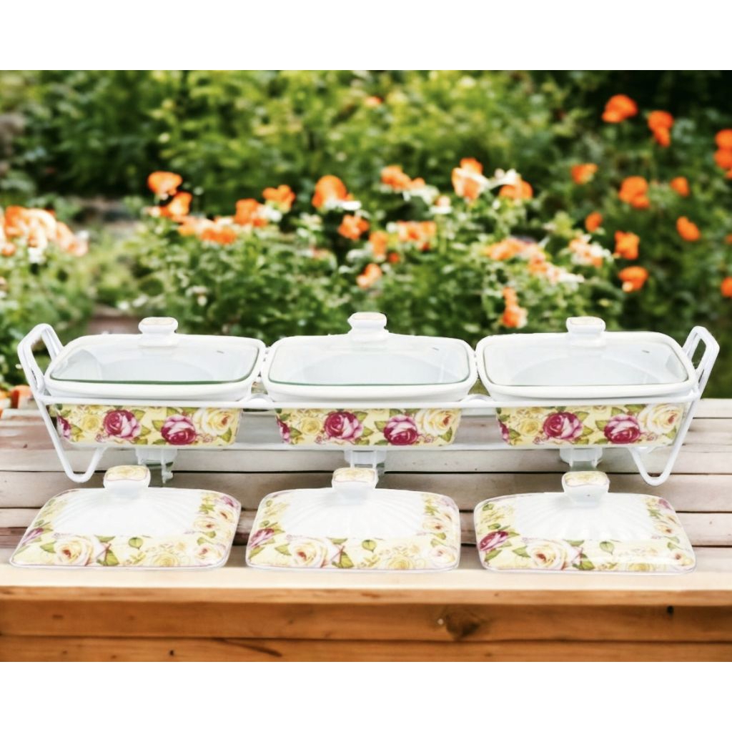 Food warmer VICENZA, Penghangat Makanan Persegi Clara Ha45 MAWAR dilengkapi 2 jenis tutup wadah saji