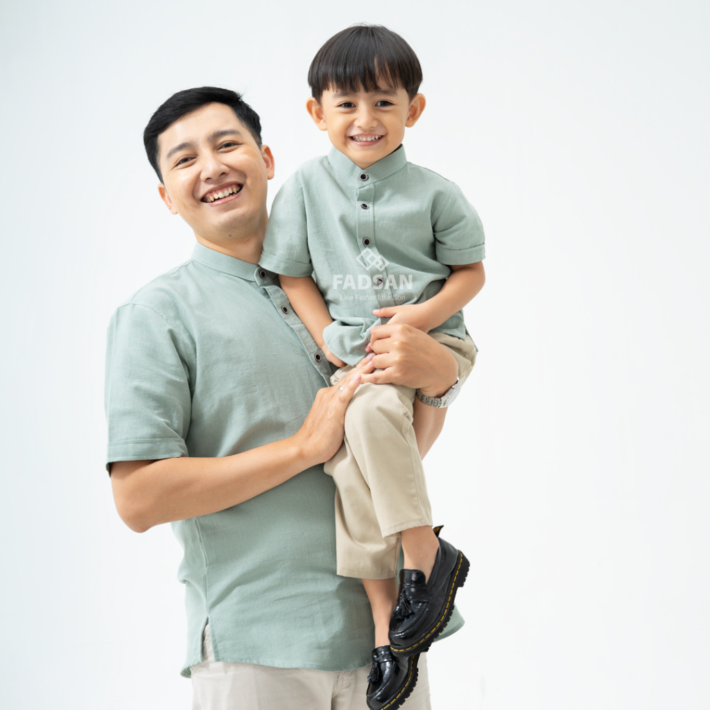 Baju Koko Couple Ayah Dan Anak Bayi Laki Usia 1 Tahun Terbaru Lengan Pendek Tufy Series Warna Mint F