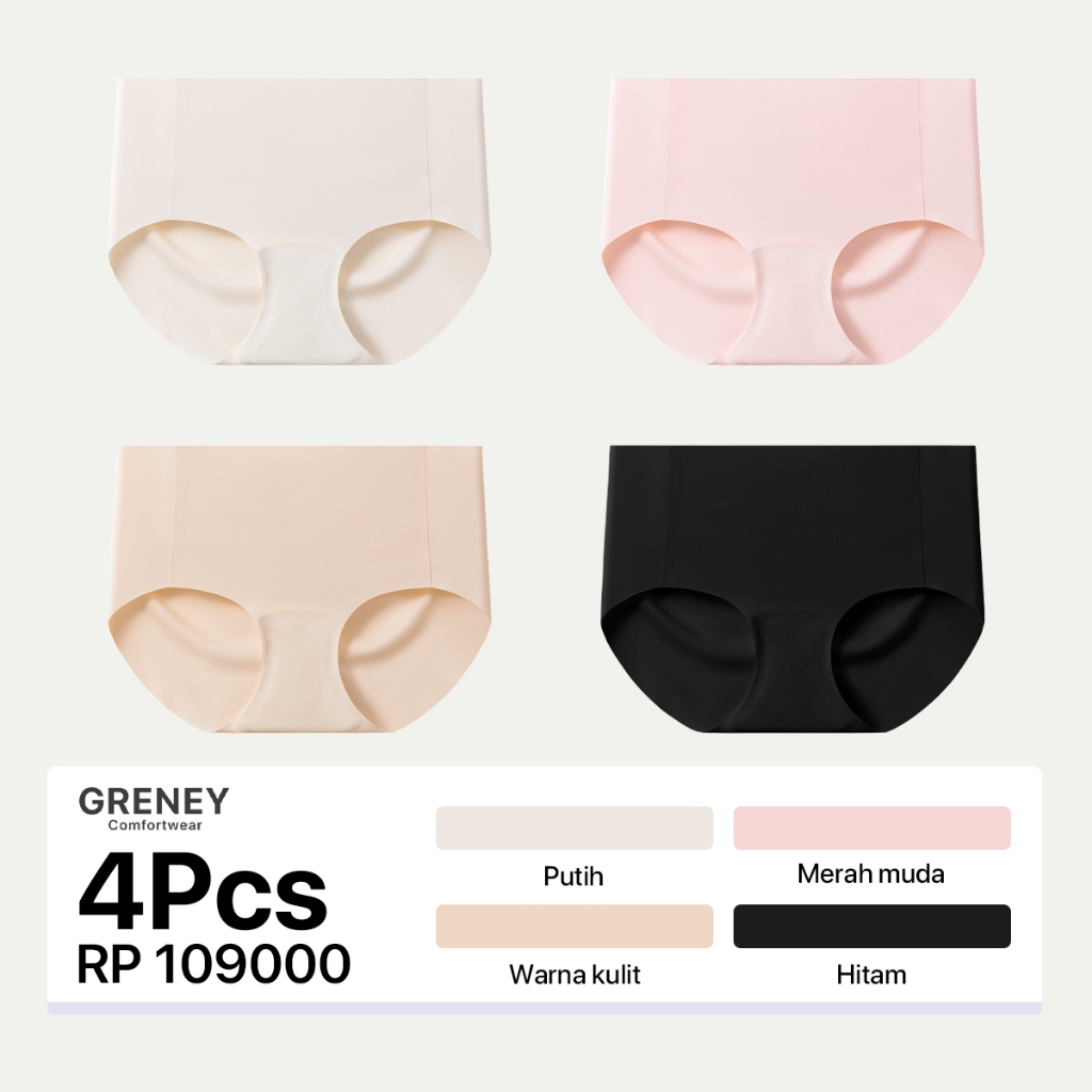 GRENEY-Gbras-Paket Celana Dalam (4PCS) CD Adem Seamless Celana Dalam Wanita Panties Sexy Warna Rando