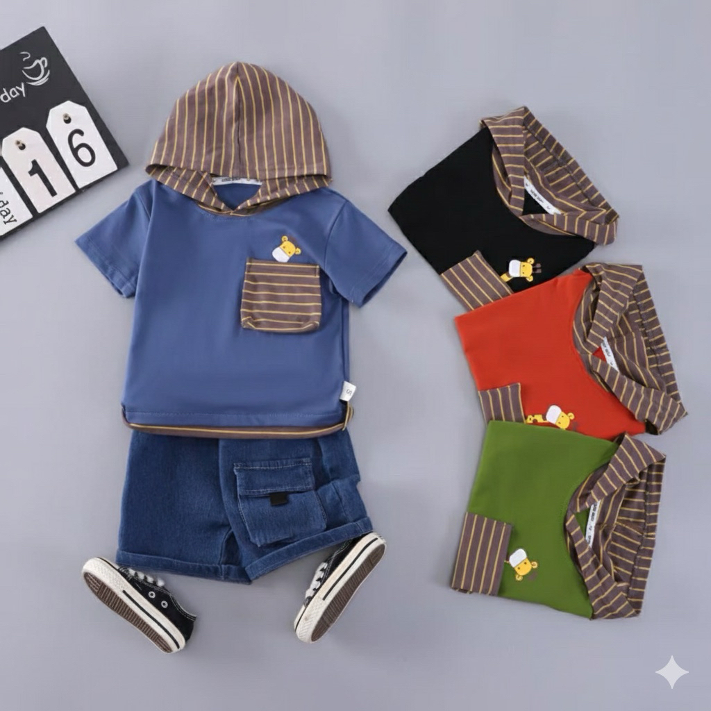 Setelan Anak Laki Laki kaos distro Celana Jeans 1-4 tahun OOTD anak balita laki-laki