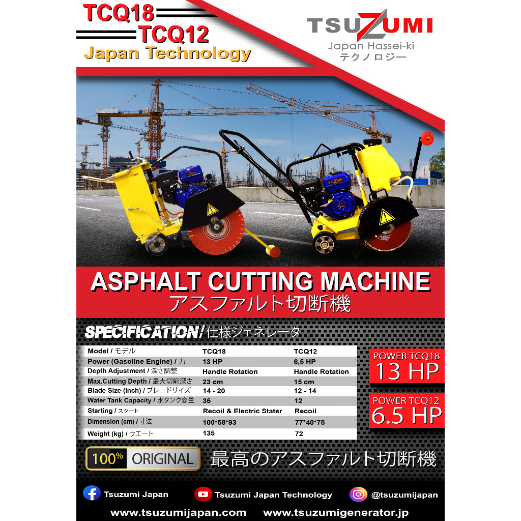 Mesin Pemotong Aspal Beton Concrate Cutter Bensin Gasoline Engine Tsuzumi TCQ18 13 HP 11 CM - Alat P