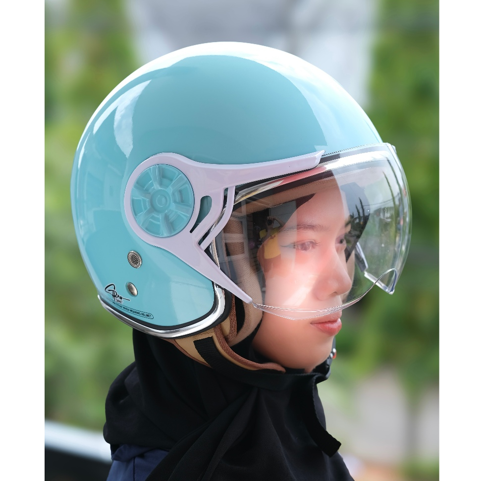 Helm Bogo Retro Dewasa SNI Wanita Pria Dewasa Hijab Ori Full Leher Dewasa Warna Terkini / Terbaru SN