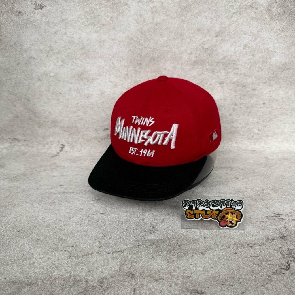 Topi MLB Minnesota Merah Hitam Anak Second