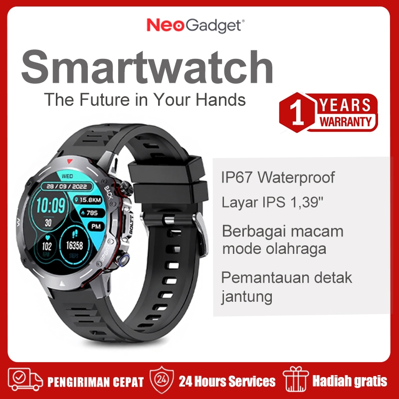 NeoGadget Jam Tangan Smartwatch Tipis Original Layar IPS1,39" HD Touch Detak Jantung Olahraga Pemant