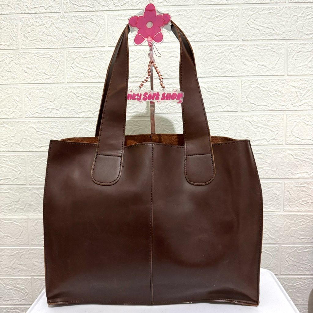 tas tote bag kulit asli. tas tote bag prelop. coklat