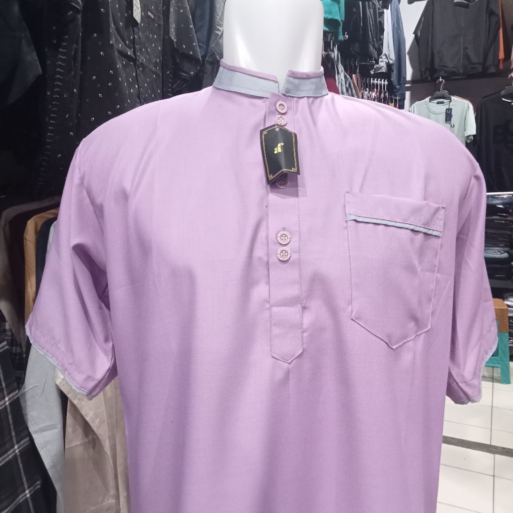 Baju Muslim Kurta Dewasa Warna Ungu Lilac Bahan Katun Toyobo Tangan Panjang, pendek,3/4