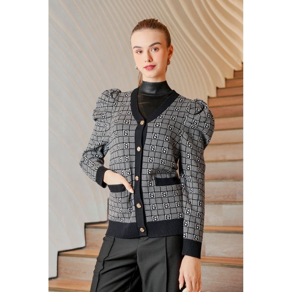 Buttonscarves Plaid Cardigan - Black