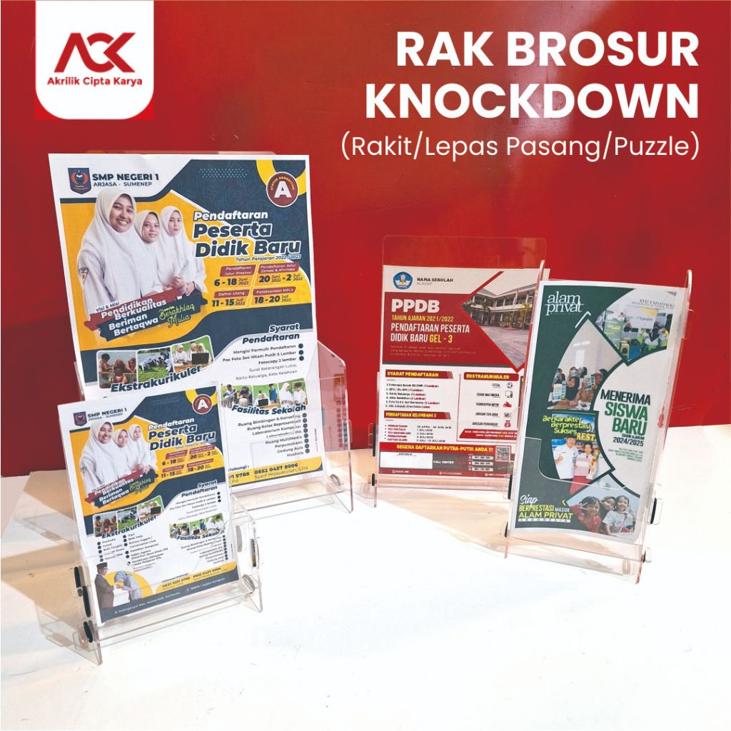 Rak Brosur Knockdown Akrilik | Display Brosur Meja & Counter Stand Brosur Akrilik Knockdown | Rak Pa