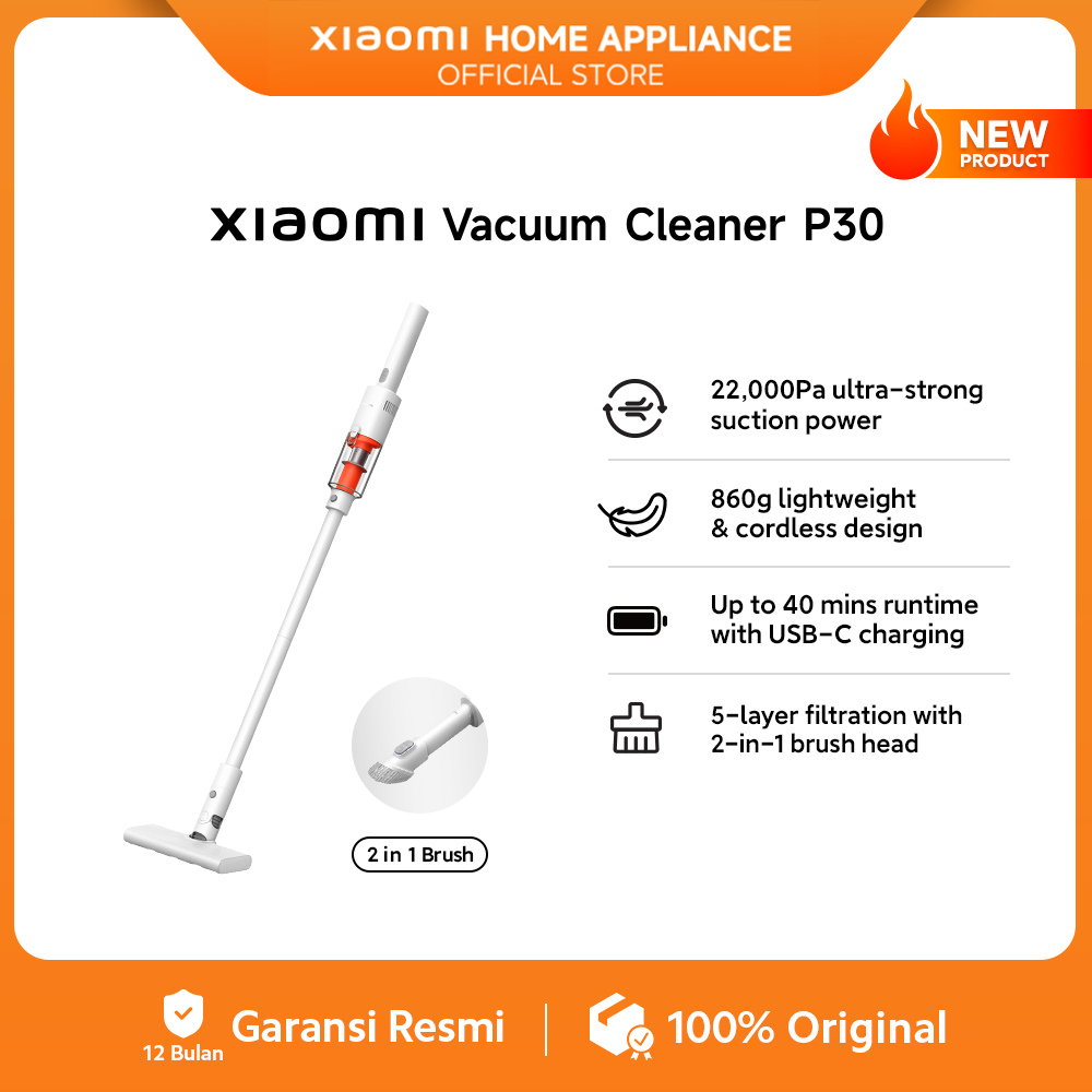 Xiaomi Vacuum Cleaner P30 | Daya isap kuat 22.000Pa | Ringan 860g Tanpa Kabel  | Desain ringan & fle