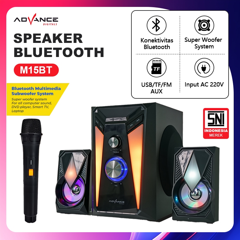 Advance Speaker 20W M15BT Stereo Bluetooth Xtra Bass Subwoofer Bisa Karoke Gratis Mic Wireless