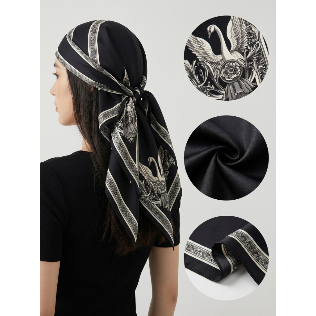 French Anggun Vintage Bandana Segitiga Premium Fashion Satin Twilly Scarf Lembut Adem Syal Leher Wan