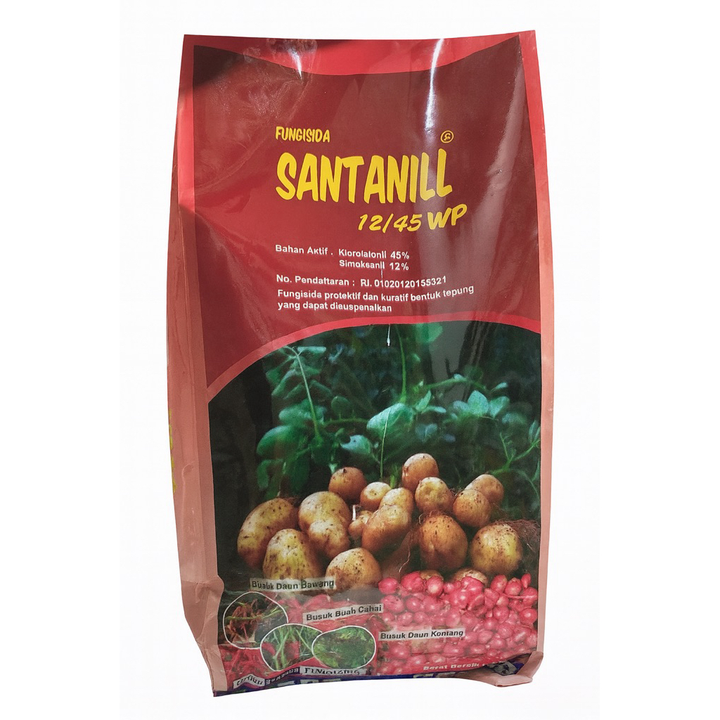 Santanill 12/45 WP 500gr- Fungisida Simoksanil 12% & Klorotalonil 45% Anti Busuk Daun Tomat & Cabai 