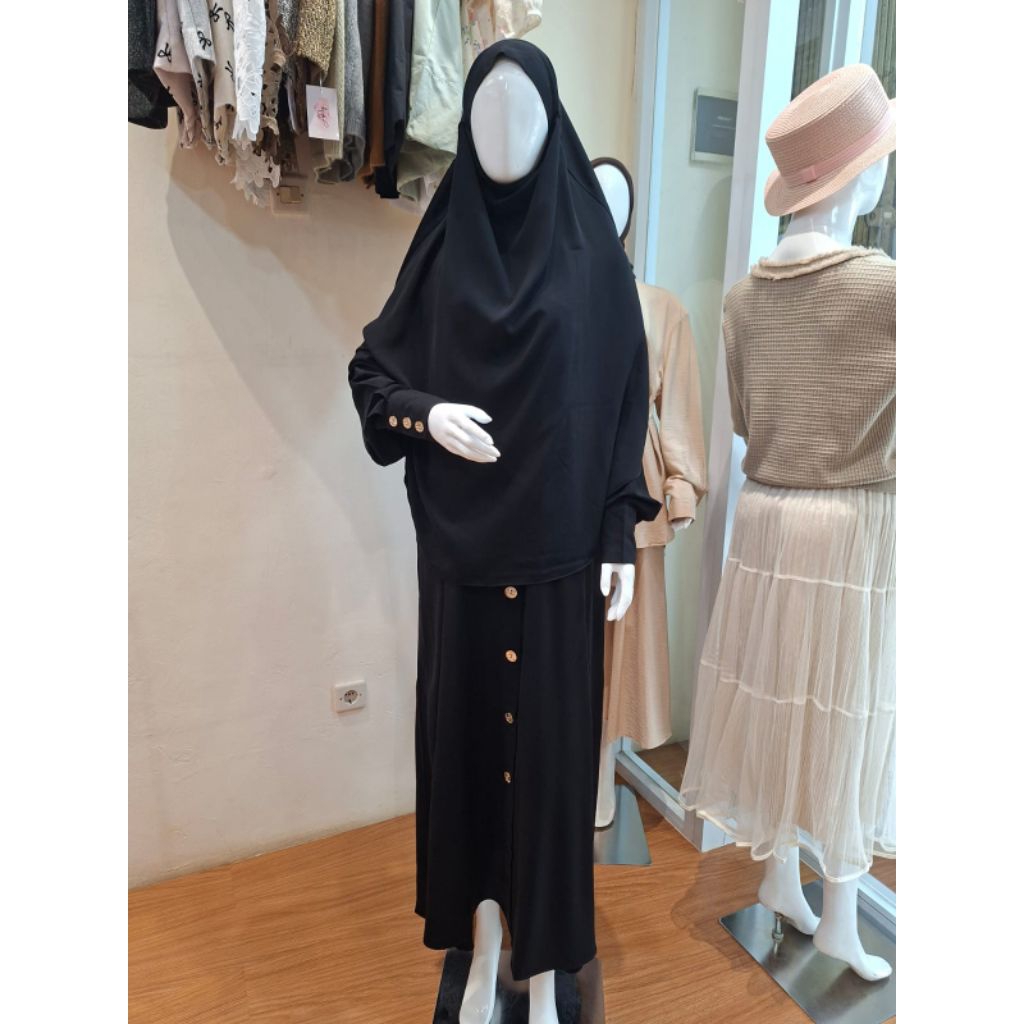 Gamis Abaya Jetblack Khimar Set Hijab