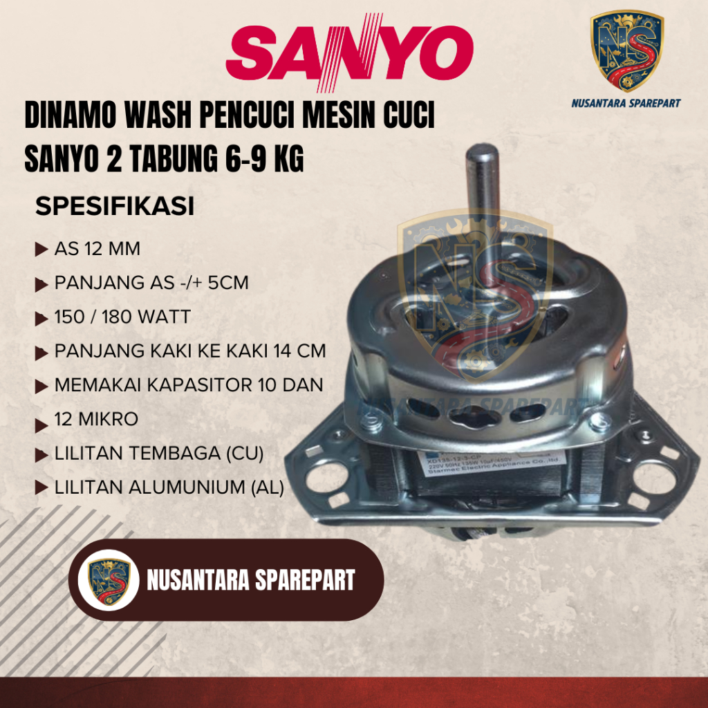 Dinamo Wash Pencuci Mesin Cuci Sanyo 2 Tabung 6-9 Kg