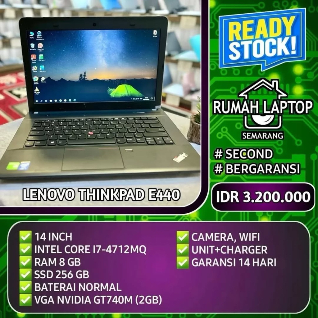 Laptop Lenovo Thinkpad E440 (second). Intel Core i7-4712MQ. RAM 8 GB. SSD 256 GB. Vga Nvidia GT740M 
